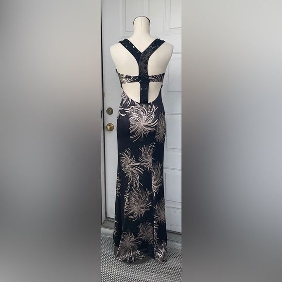 BEBE Women’s Y2K Stretch Silk Cocktail Formal Maxi Dress Gown size XS - Picture 10 of 14